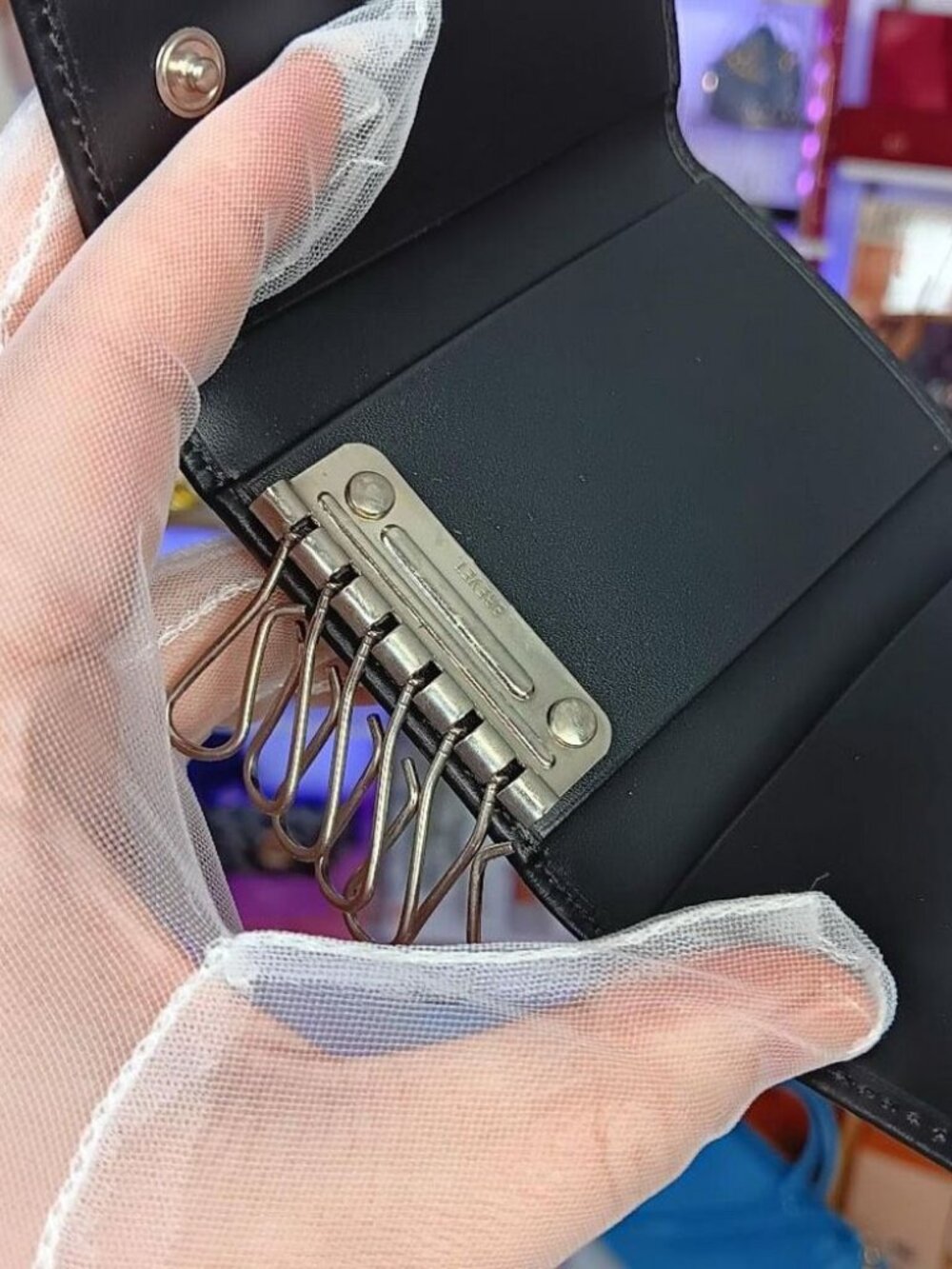 Prada Black Smooth Leather 6 Silver Ring Key Case Pouch - Picture 9 of 10